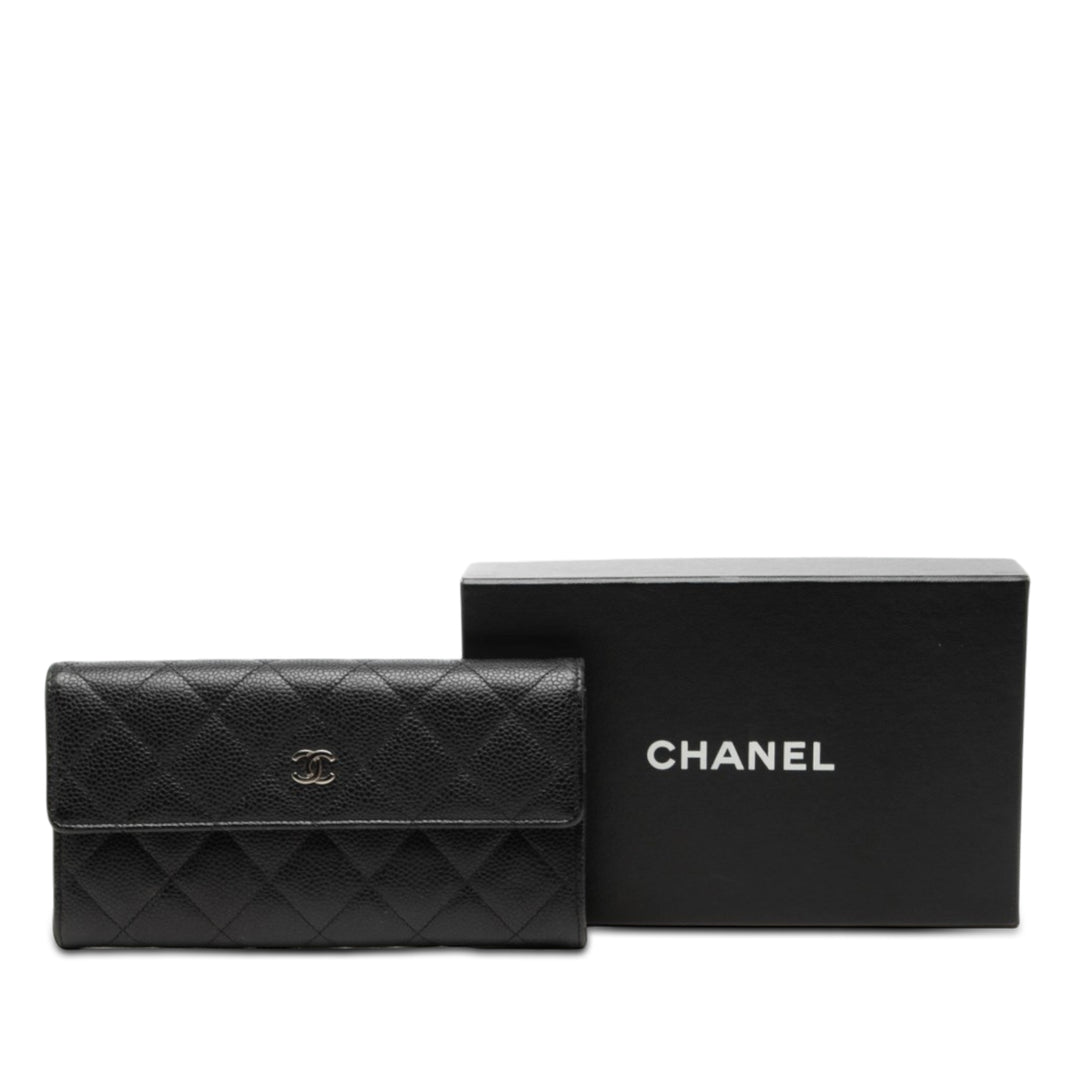 Chanel CC Matelassé Caviar à rabat Portefeuille long