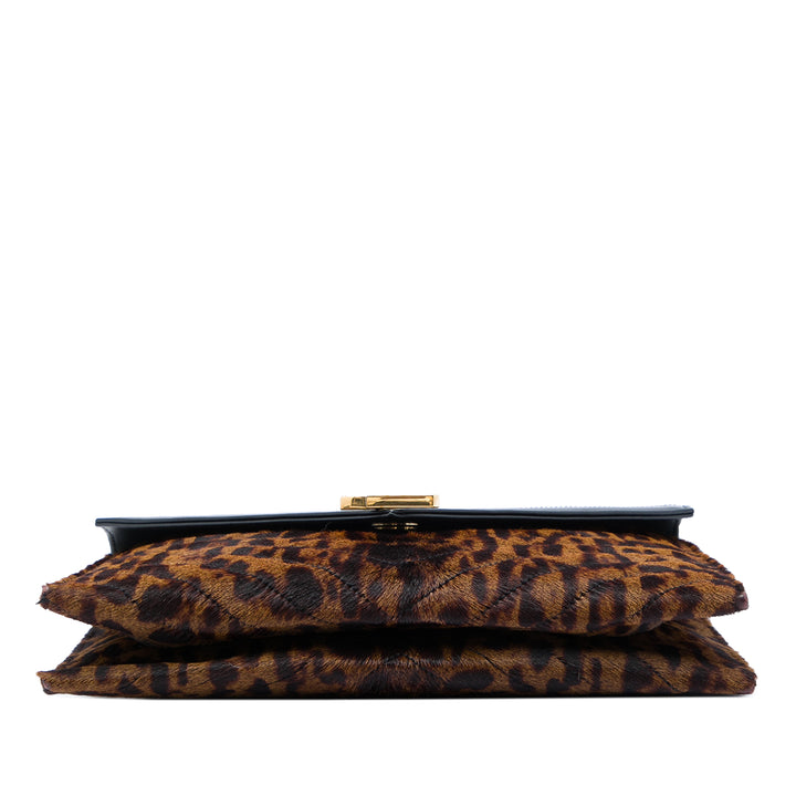 Saint Laurent Chevron et Leopard Imprimé Veau Hair Classic Enveloppe Sac Cuir de veau Noir – vue 3 – GABY PARIS