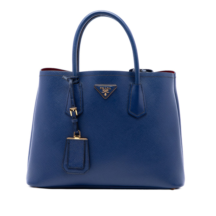 Prada Sac à main Double Poignée Saffiano Moyen Bleu – vue principale – GABY PARIS