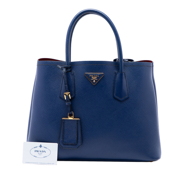 Prada Sac à main Double Poignée Saffiano Moyen Bleu – vue 7 – GABY PARIS