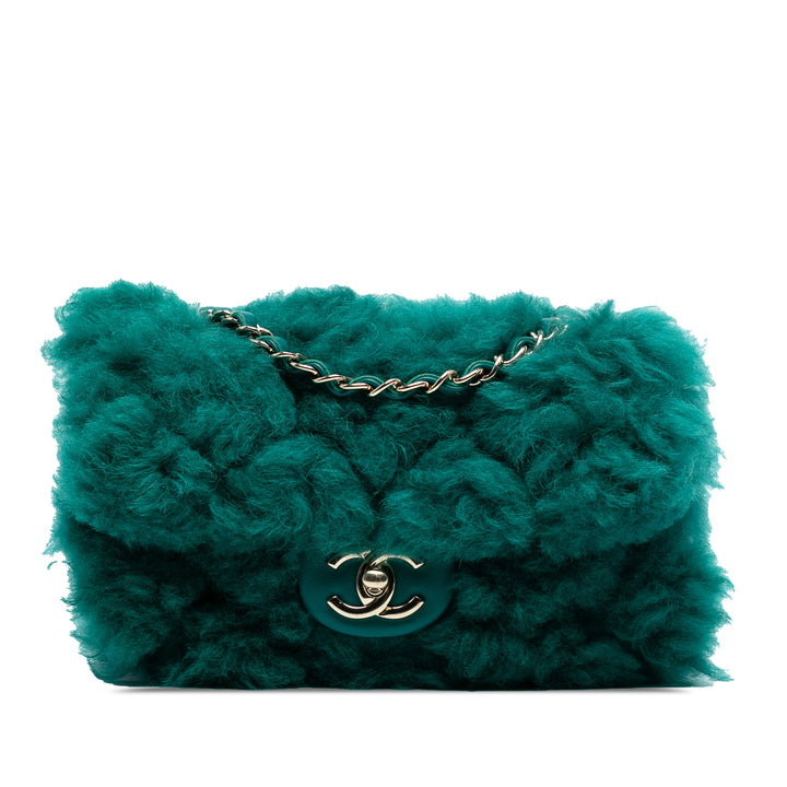 Chanel Small CC Shearling Simple rabat Vert