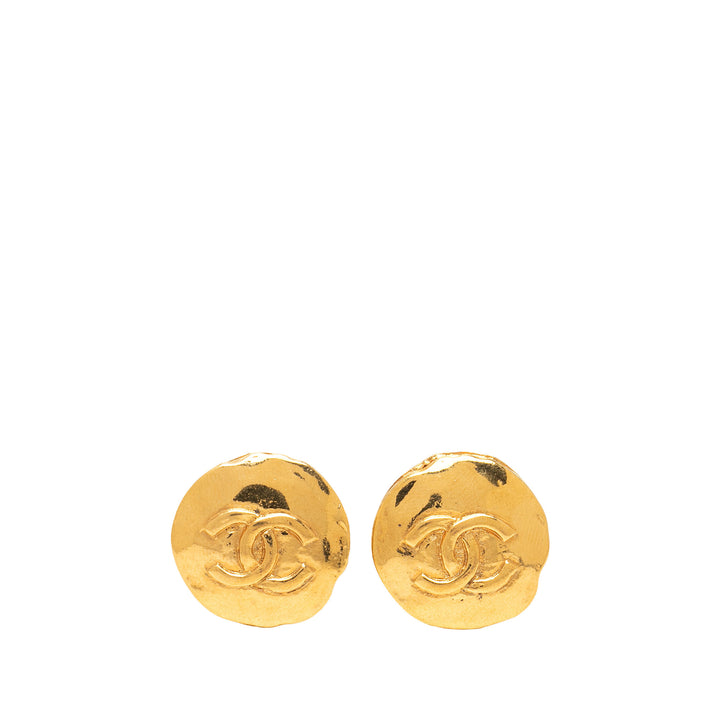 CC plaqué Bouton À clip Boucles d'oreilles Doré