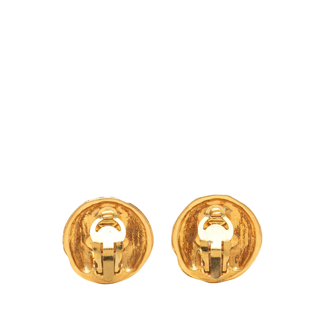 CC plaqué Bouton À clip Boucles d'oreilles Doré