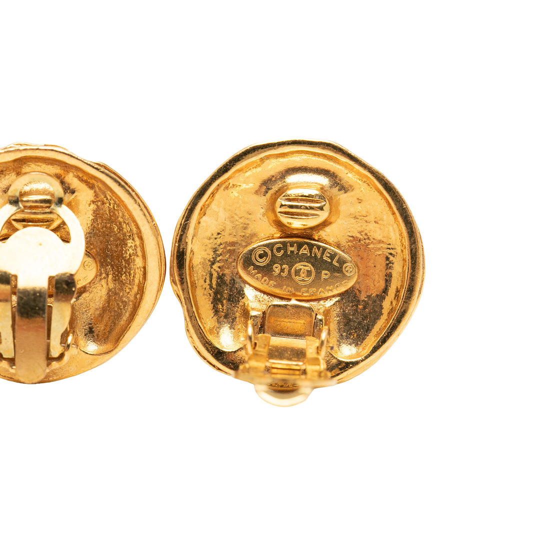 CC plaqué Bouton À clip Boucles d'oreilles Doré
