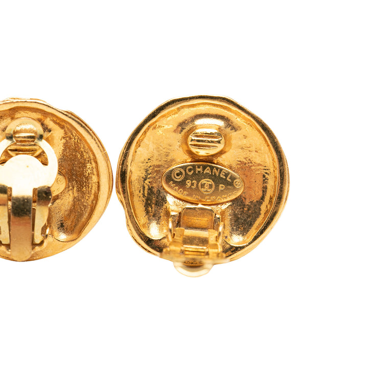 CC plaqué Bouton À clip Boucles d'oreilles Doré