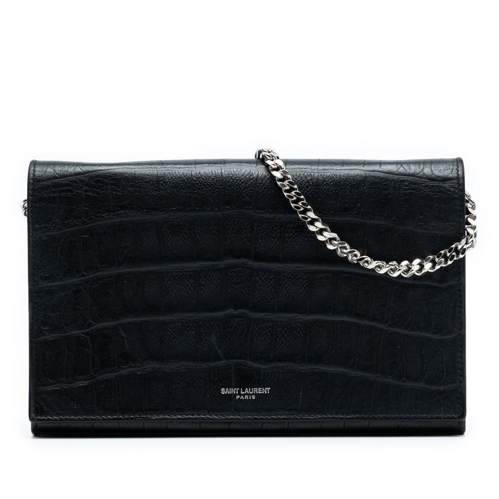 Saint Laurent Croc embossé Cuir Wallet On Chain