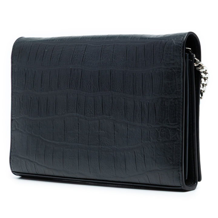Saint Laurent Croc embossé Cuir Wallet On Chain