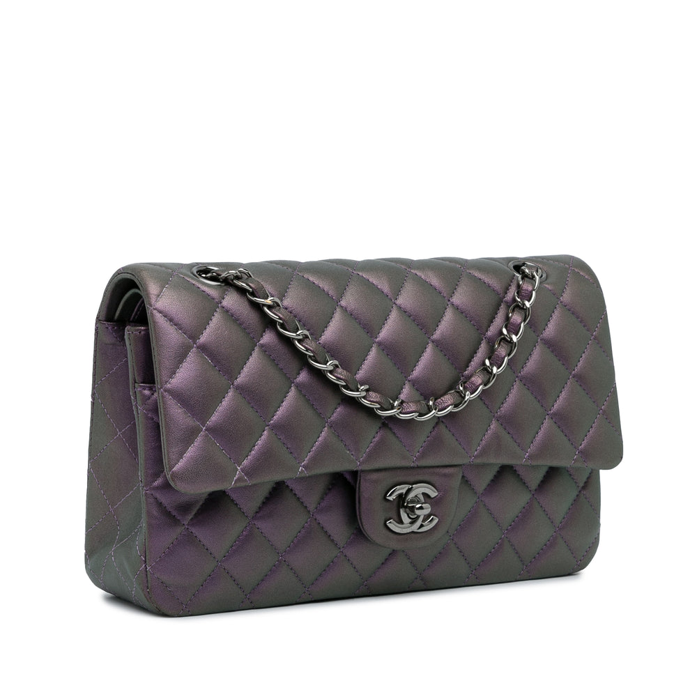 Medium Classic Iridescent Lambskin Double Flap Purple - Gaby Paris