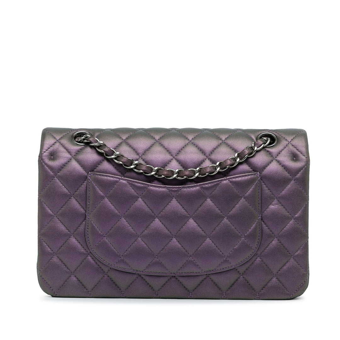 Medium Classic Iridescent Lambskin Double Flap Purple - Gaby Paris