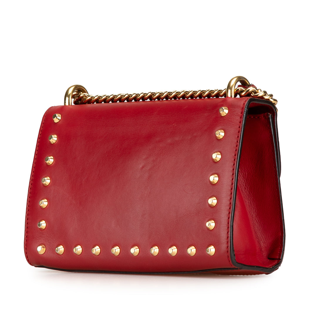 Small Pearl Studded Leather Padlock Crossbody Red - Gaby Paris