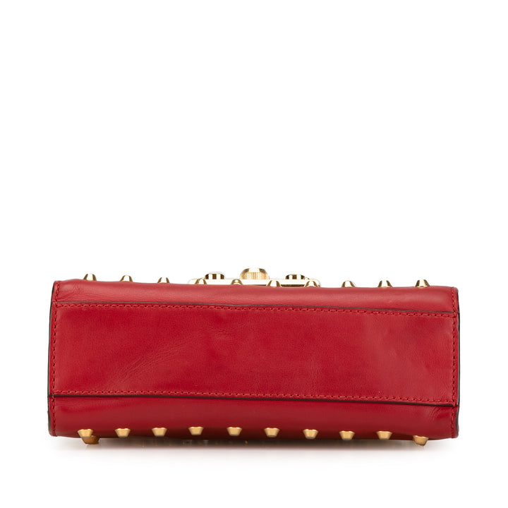 Small Pearl Studded Leather Padlock Crossbody Red - Gaby Paris