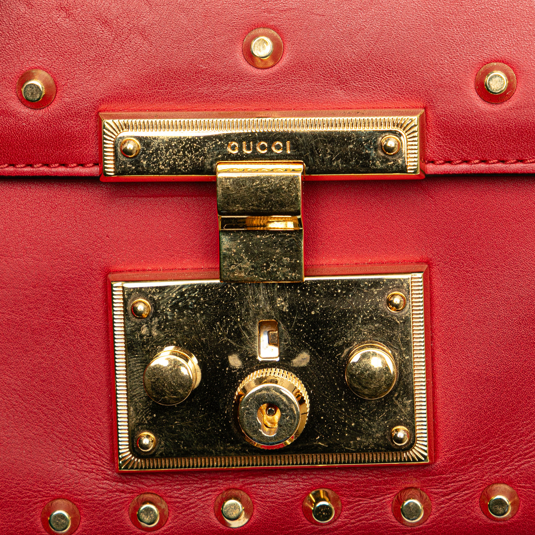 Small Pearl Studded Leather Padlock Crossbody Red - Gaby Paris