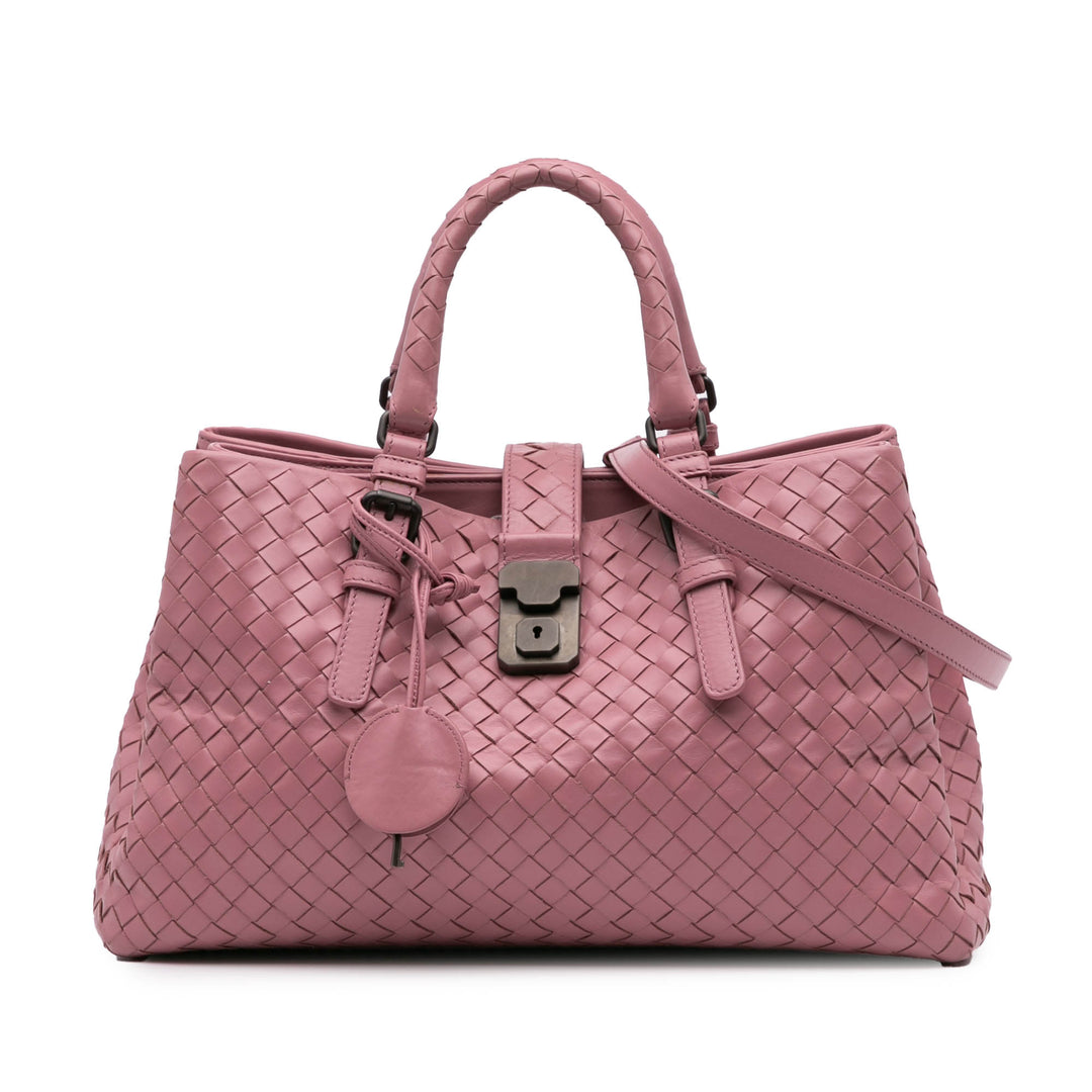 Small Nappa Intrecciato Roma Satchel Pink - Gaby Paris