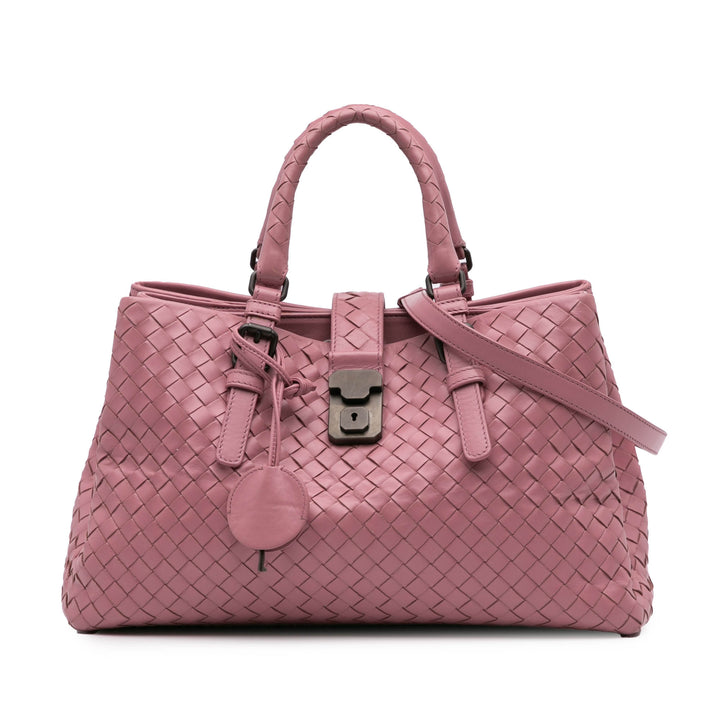 Small Nappa Intrecciato Roma Satchel Pink - Gaby Paris