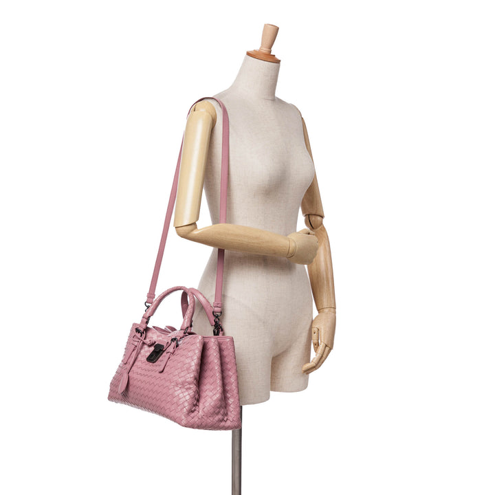 Small Nappa Intrecciato Roma Satchel Pink - Gaby Paris