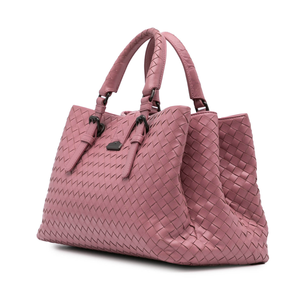 Small Nappa Intrecciato Roma Satchel Pink - Gaby Paris