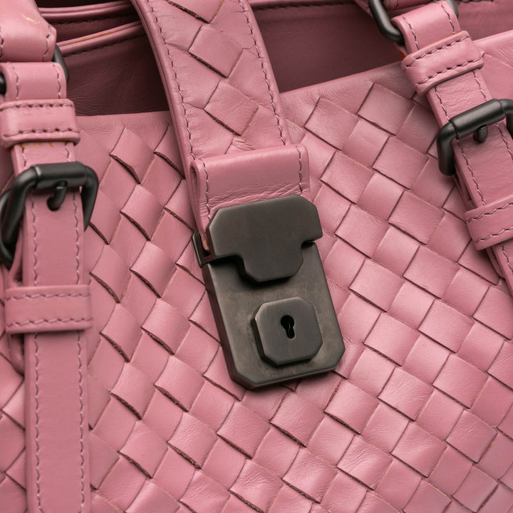 Small Nappa Intrecciato Roma Satchel Pink - Gaby Paris