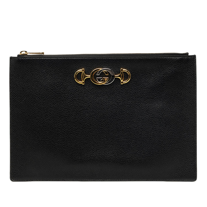 grainé Zumi Zippé Pochette Cuir de veau grainé Noir
