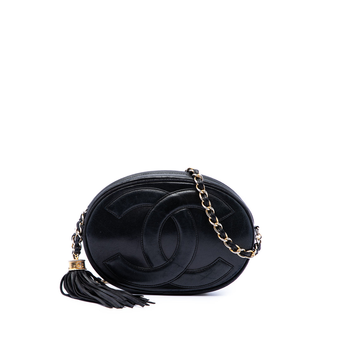 Chanel CC Cuir d’agneau Pompon Oval Sac caméra