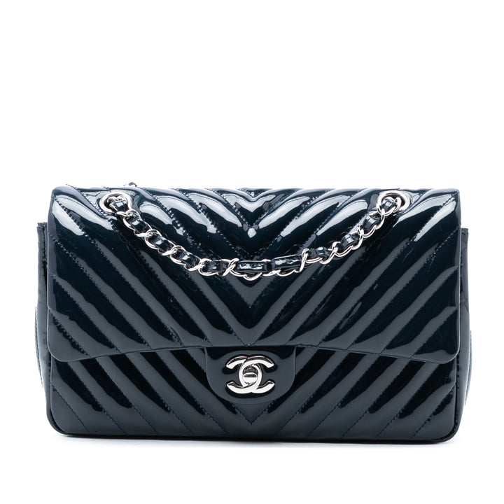 Chanel Medium Classic Chevron Cuir verni Double rabat