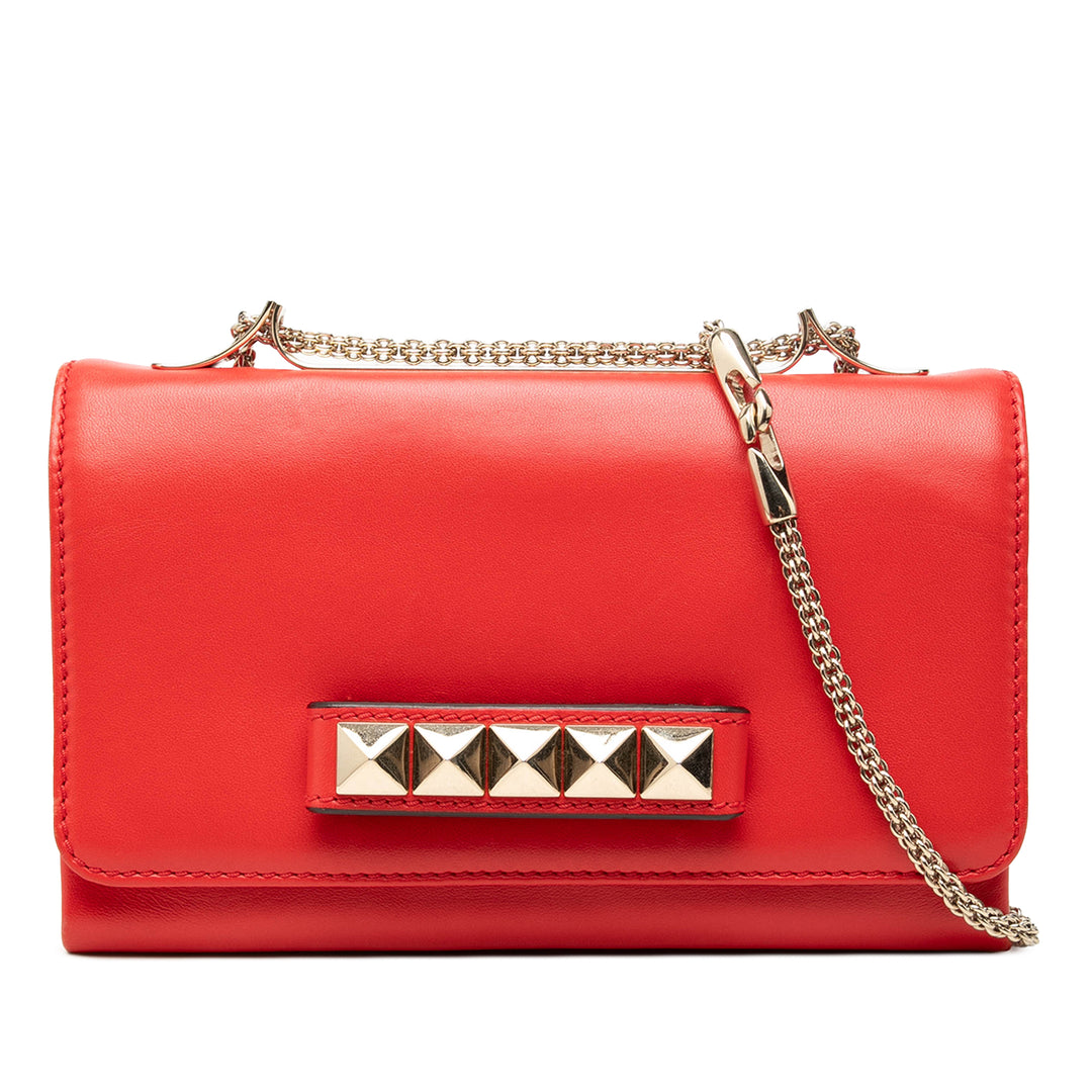 Valentino Pochette Rockstud Va Va Voom avec chaîne Rouge – vue principale – GABY PARIS
