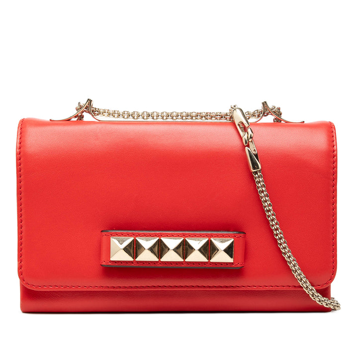Valentino Pochette Rockstud Va Va Voom avec chaîne Rouge – vue principale – GABY PARIS