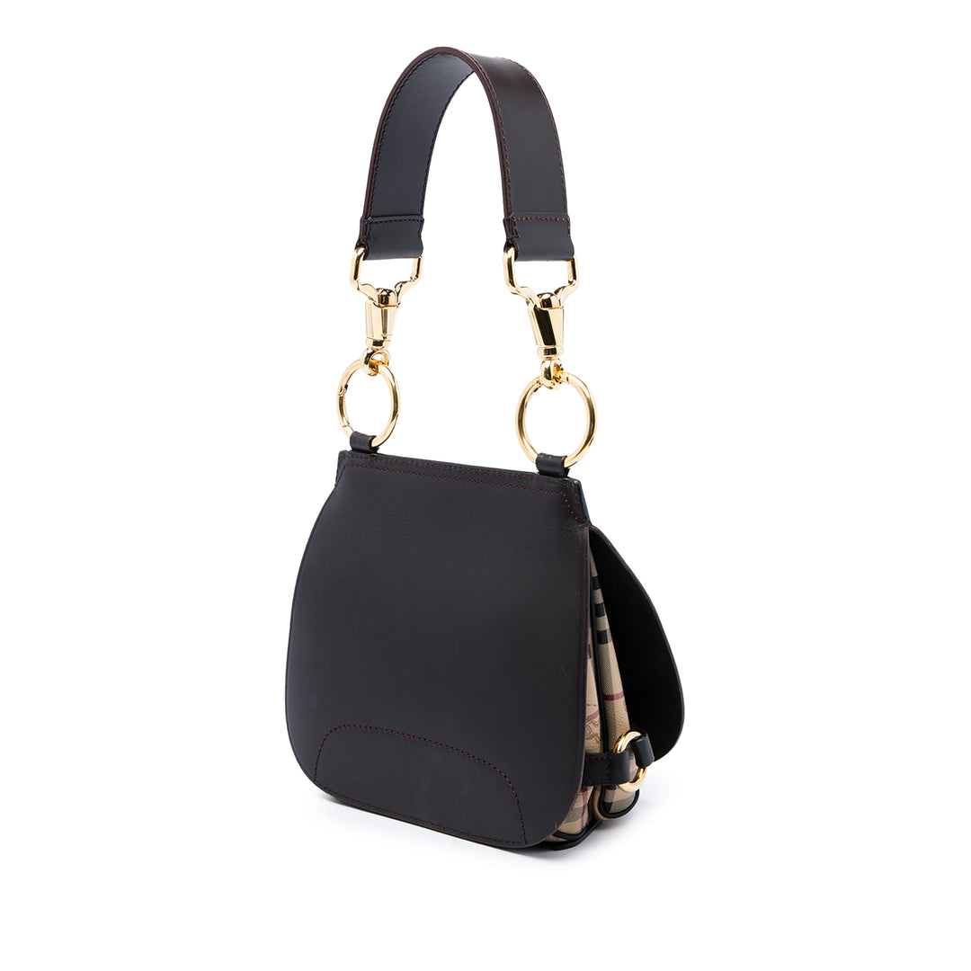 Burberry Sac à main Haymarket Check Bridle Saddle Grand Marron – vue 2 – GABY PARIS
