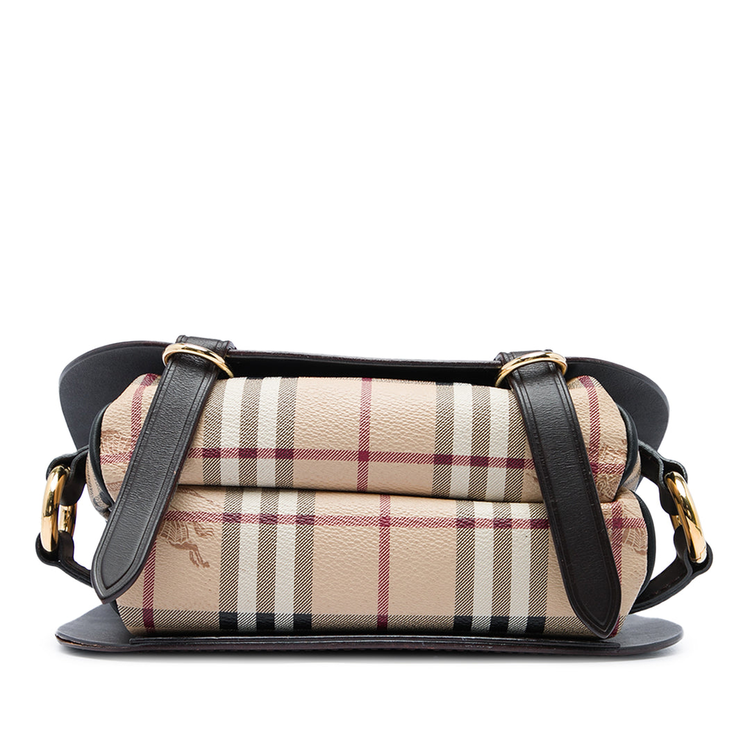 Burberry Sac à main Haymarket Check Bridle Saddle Grand Marron – vue 3 – GABY PARIS