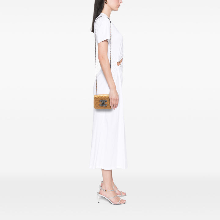 Chanel Édition limitée Mini Matelassé Metallic Cuir d’agneau CC Chain Fringe Rabat intégral