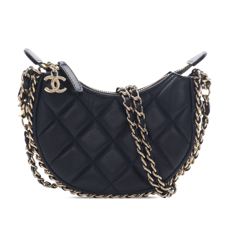 Chanel Mini Matelassé Cuir d’agneau Sac rond à chaîne Hook Hobo