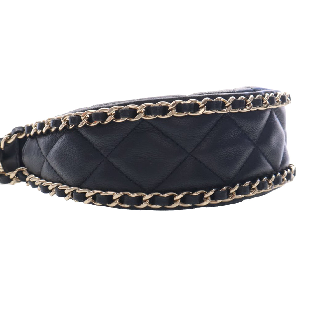 Chanel Mini Matelassé Cuir d’agneau Sac rond à chaîne Hook Hobo