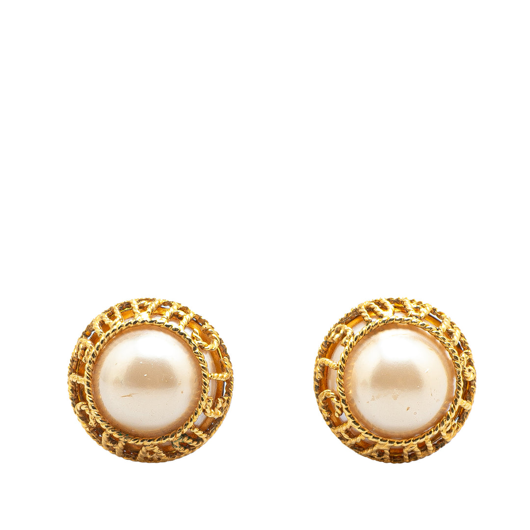 Gold Plated Faux Pearl Clip on Earrings Gold - Gaby Paris