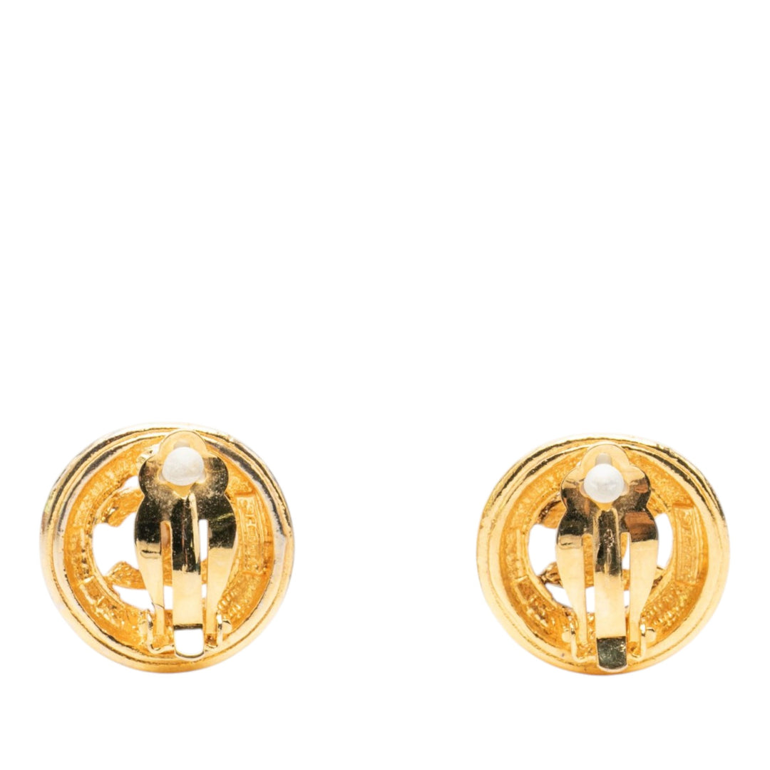 Chanel CC plaqué Sunburst Rond À clip Boucles d'oreilles Doré – vue 2 – GABY PARIS