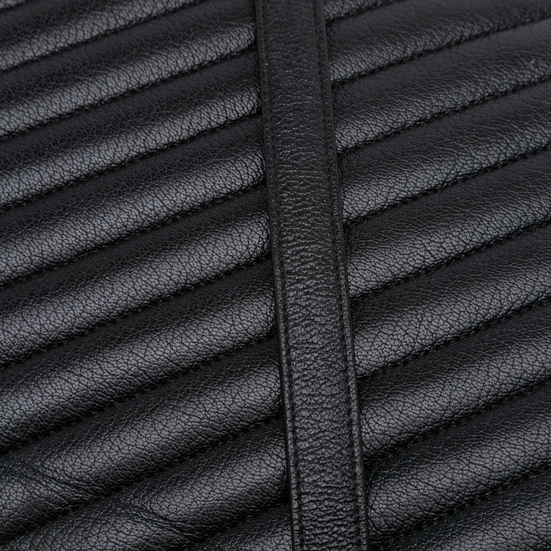 Large Diagonal Quilted Goatskin Flap Black - Gaby Paris