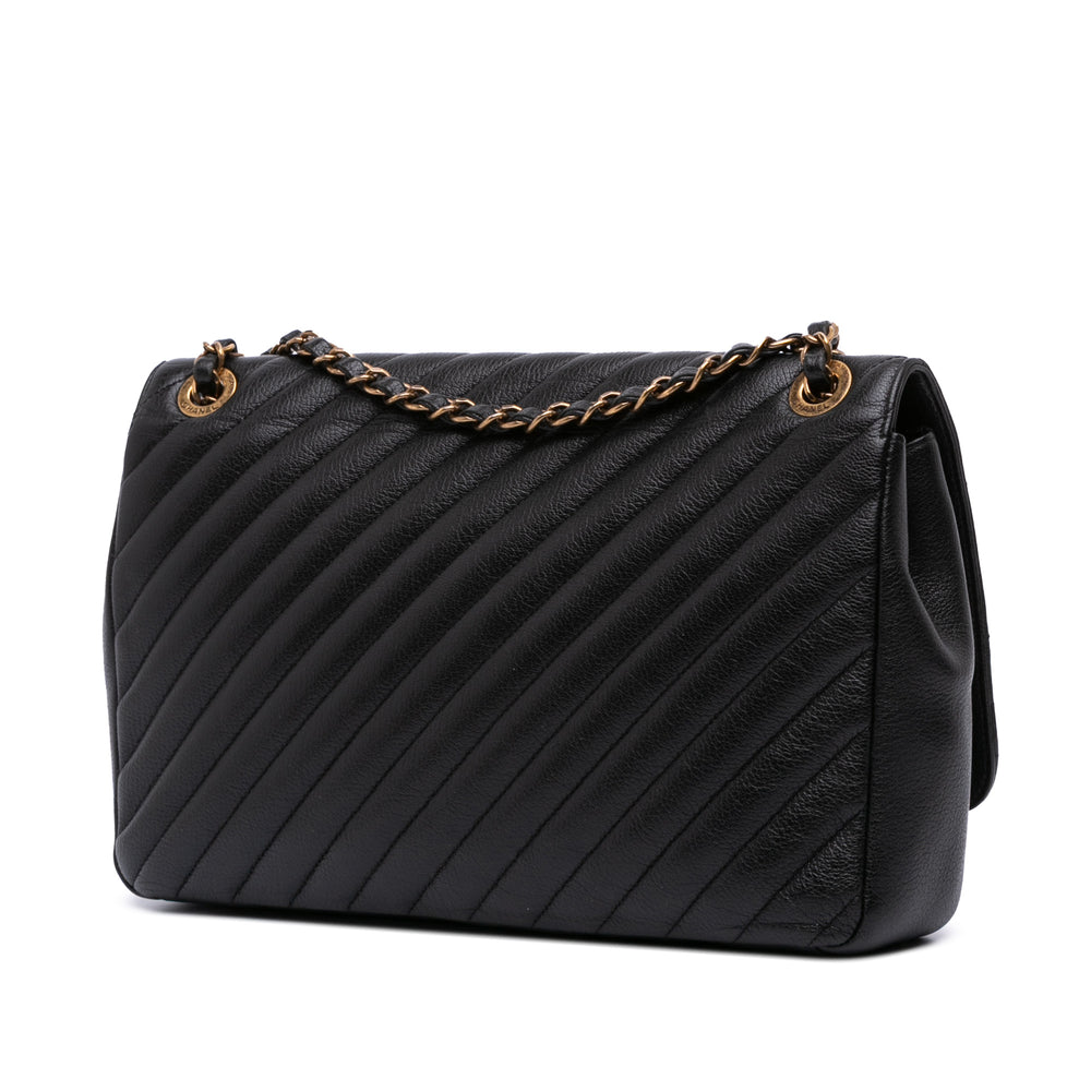 Large Diagonal Quilted Goatskin Flap Black - Gaby Paris