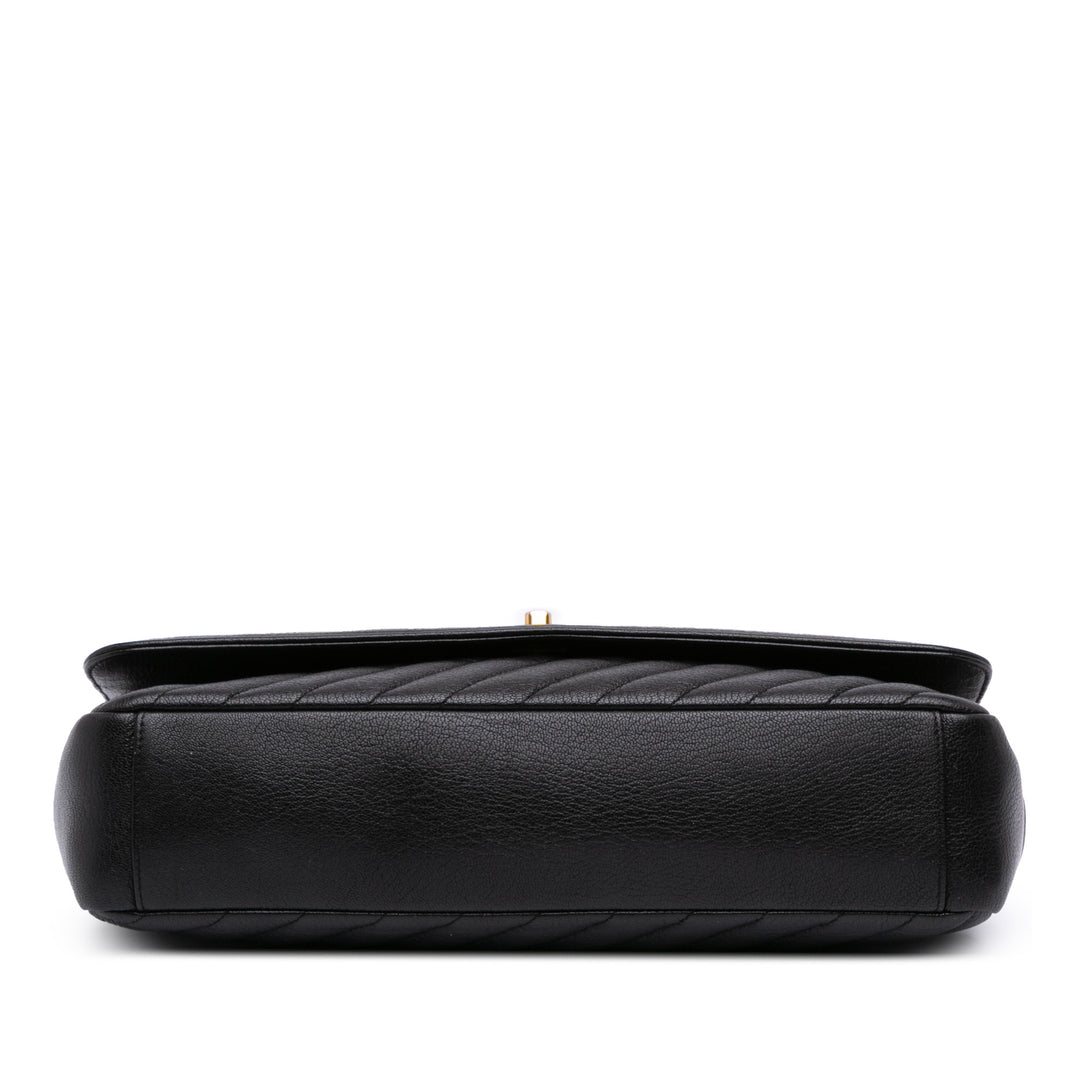 Large Diagonal Quilted Goatskin Flap Black - Gaby Paris