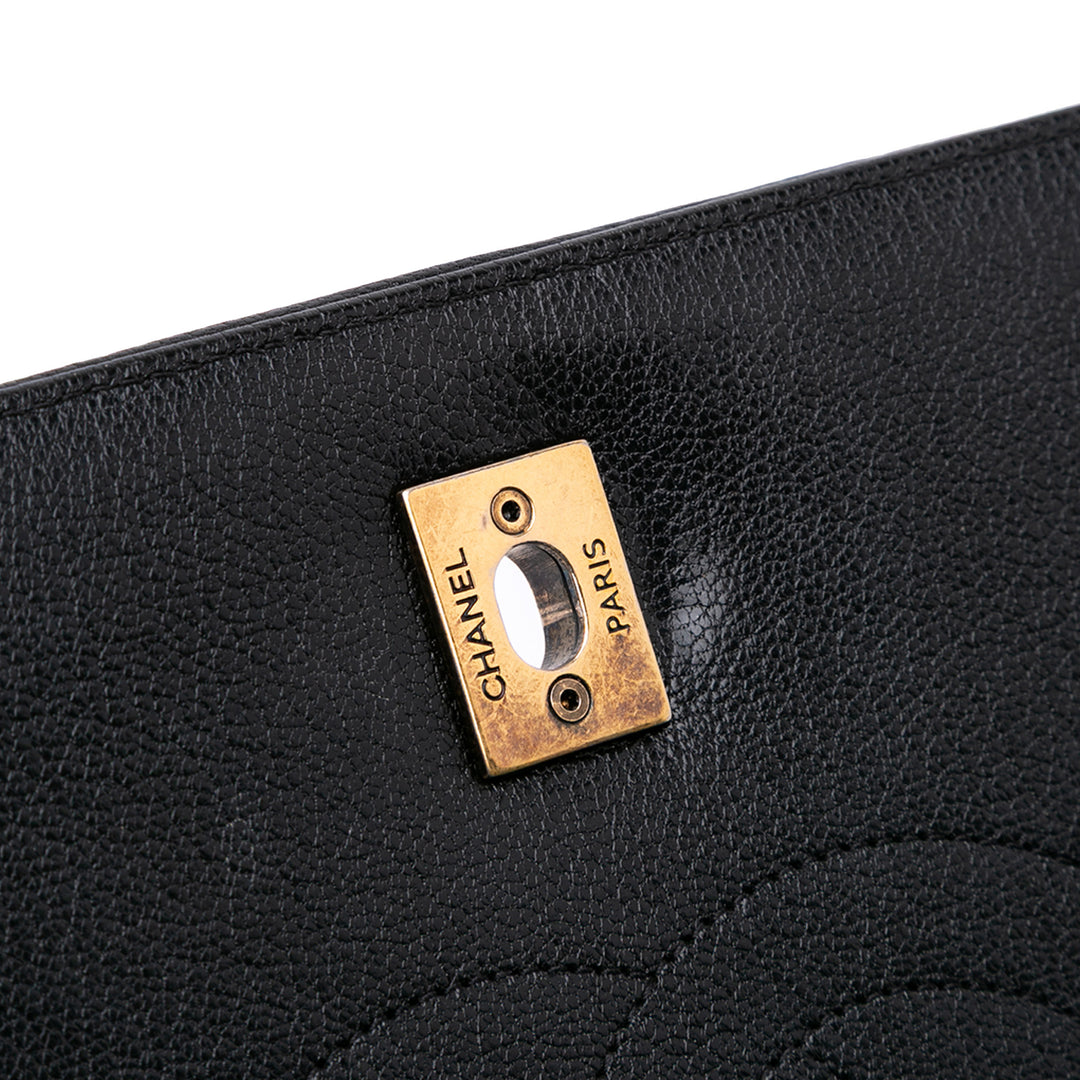 Large Diagonal Quilted Goatskin Flap Black - Gaby Paris