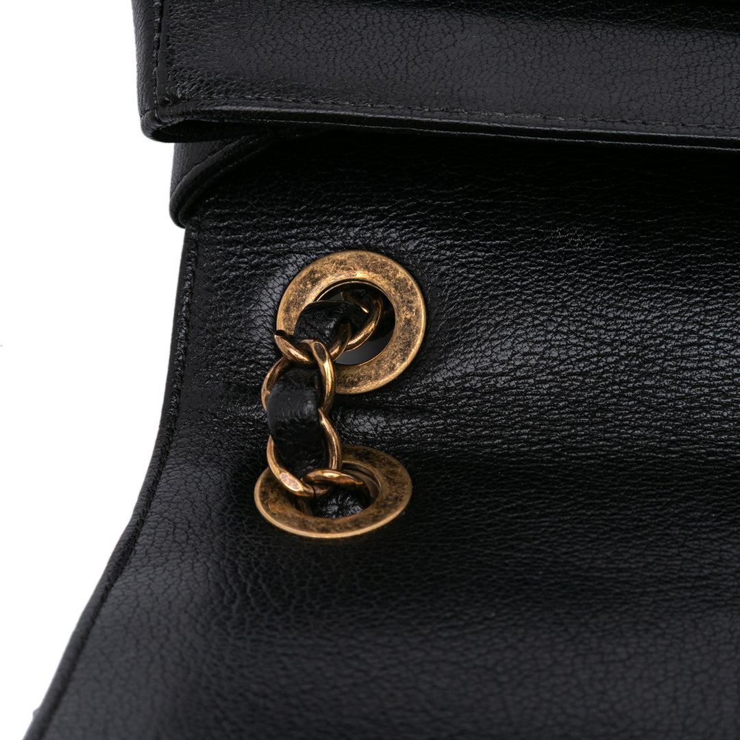 Large Diagonal Quilted Goatskin Flap Black - Gaby Paris