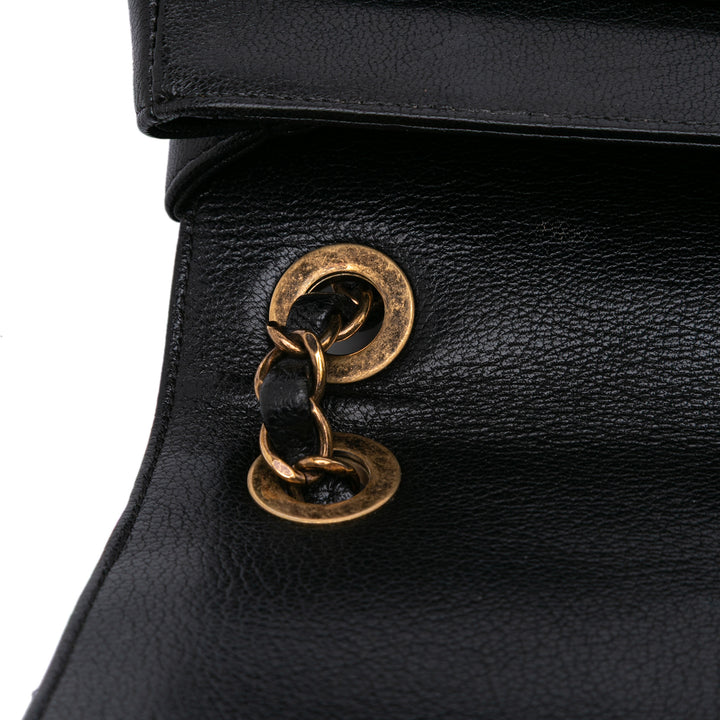 Large Diagonal Quilted Goatskin Flap Black - Gaby Paris