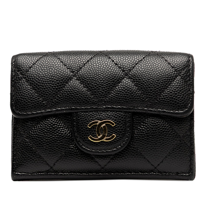 Chanel CC Quilted Caviar Flap Card Holder Wallet Noir