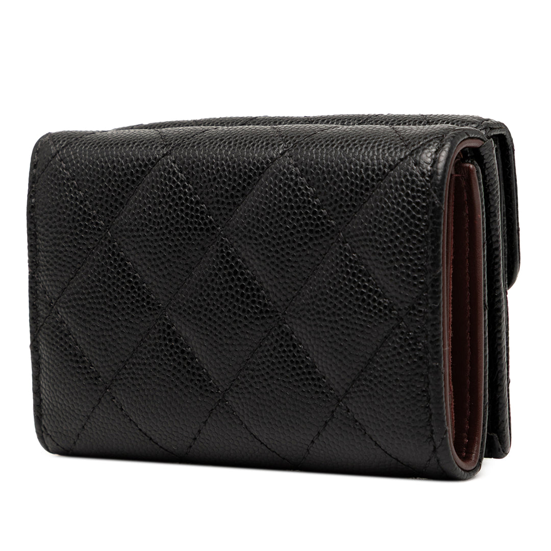 Chanel CC Quilted Caviar Flap Card Holder Wallet Noir