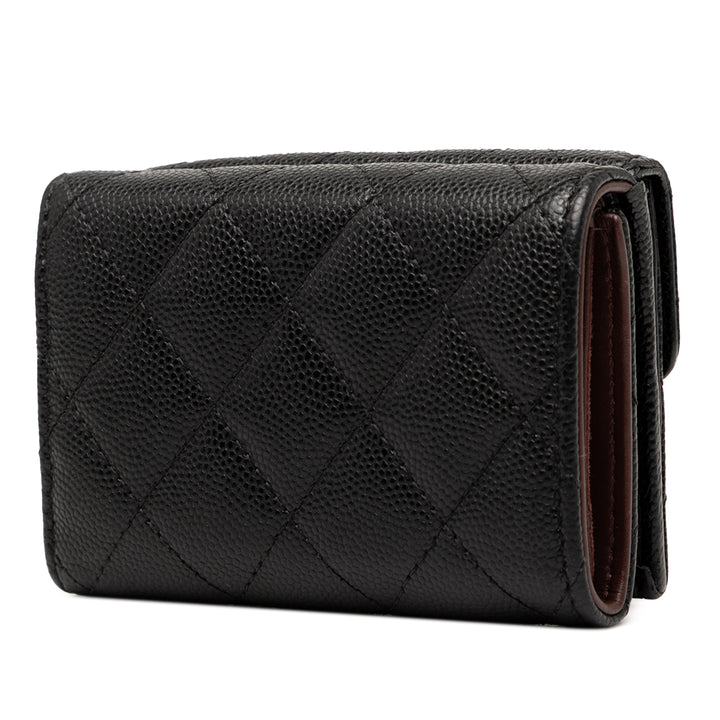 Chanel CC Quilted Caviar Flap Card Holder Wallet Noir
