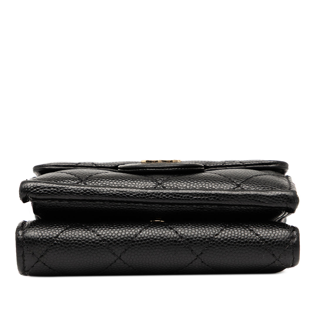 Chanel CC Quilted Caviar Flap Card Holder Wallet Noir