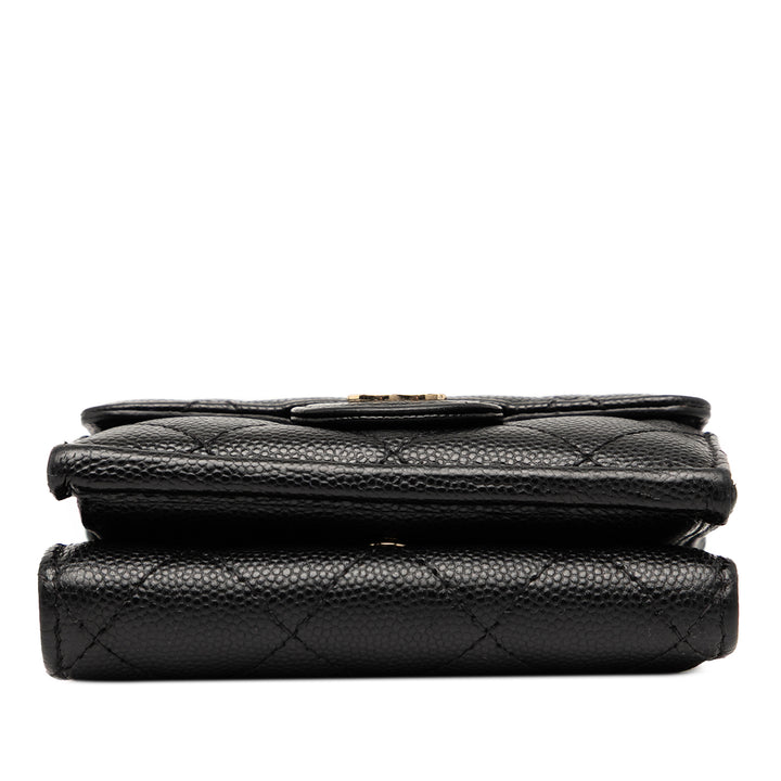 Chanel CC Quilted Caviar Flap Card Holder Wallet Noir