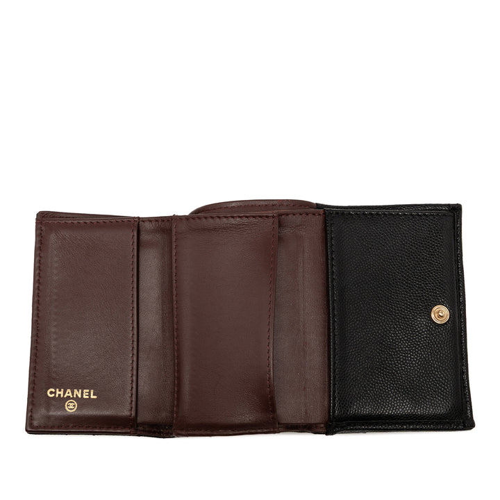 Chanel CC Quilted Caviar Flap Card Holder Wallet Noir