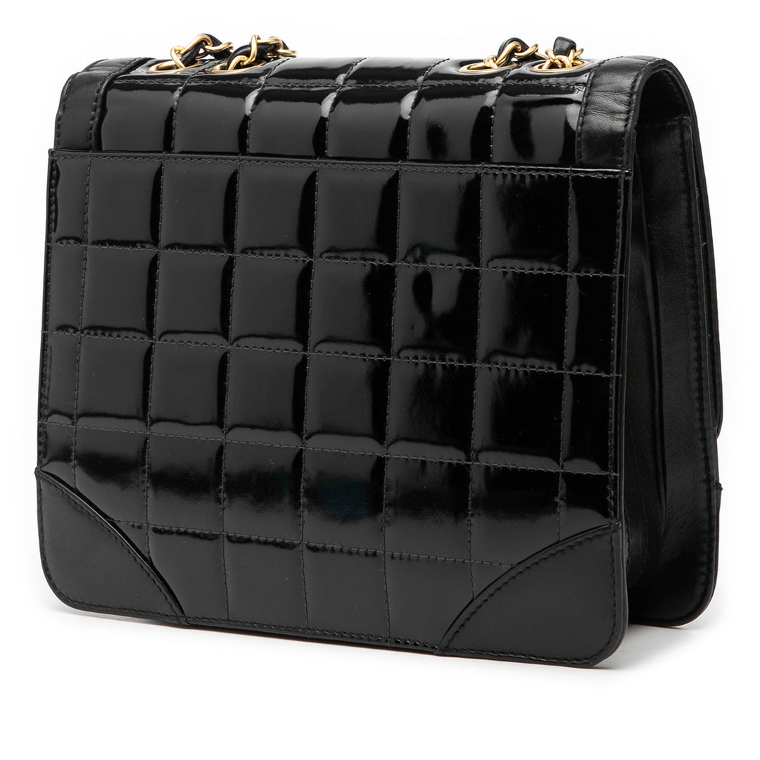 Chanel CC Chocolate Bar Cuir verni et Cuir d’agneau Square à rabat