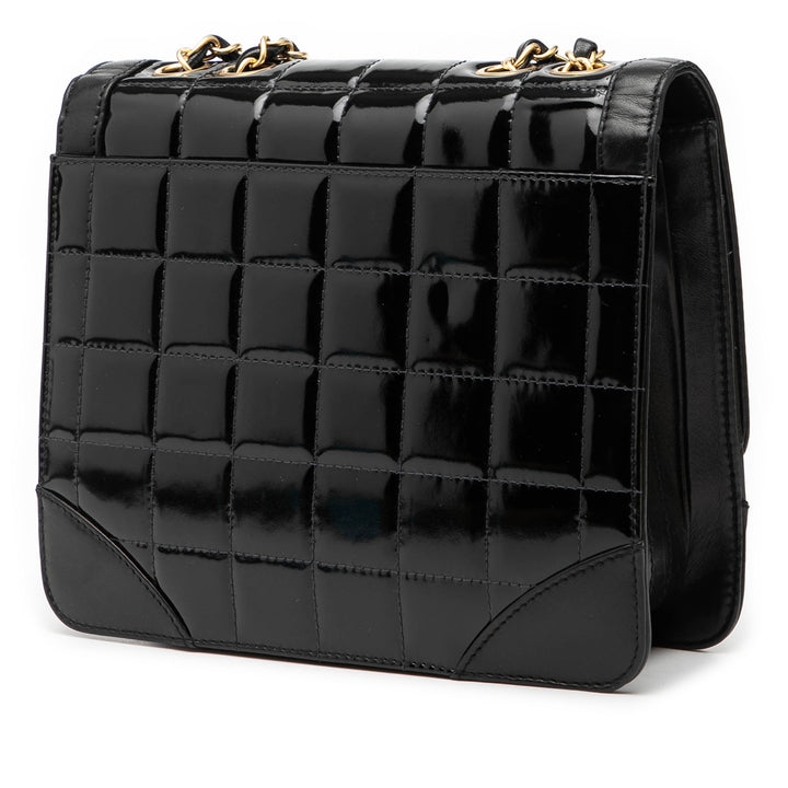 Chanel CC Chocolate Bar Cuir verni et Cuir d’agneau Square à rabat