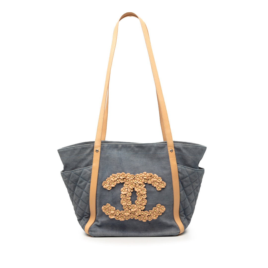 Chanel Matelassé Jean CC Camellia Cabas
