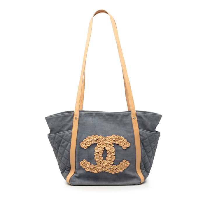Chanel Matelassé Jean CC Camellia Cabas