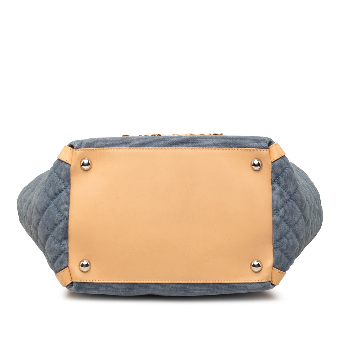 Chanel Matelassé Jean CC Camellia Cabas